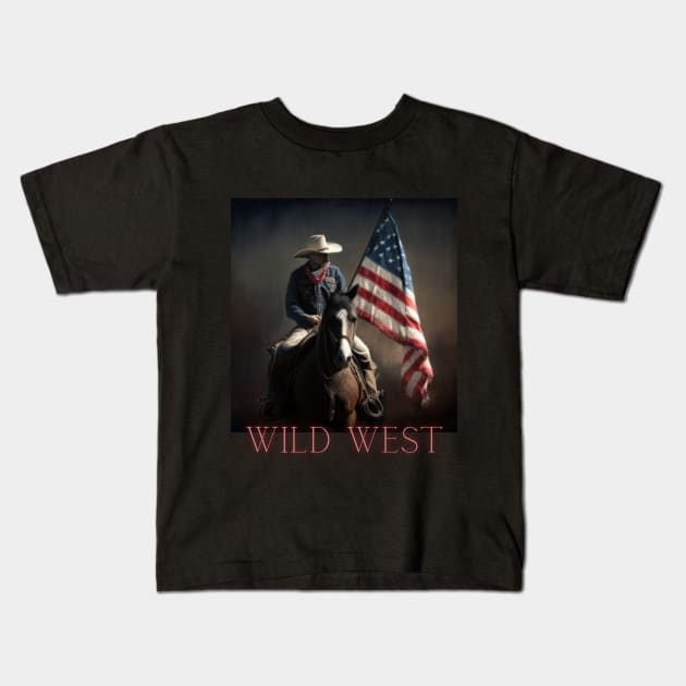 american flag, wild west, cowboy Kids T-Shirt by Pattyld